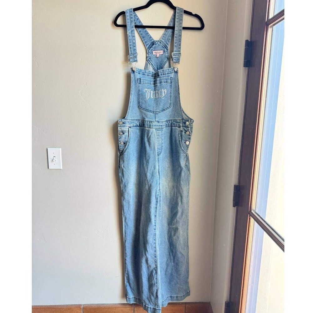 Juicy Couture Rhinestone Denim Overalls L Y2K 2000s Boho Streetwear Coquette